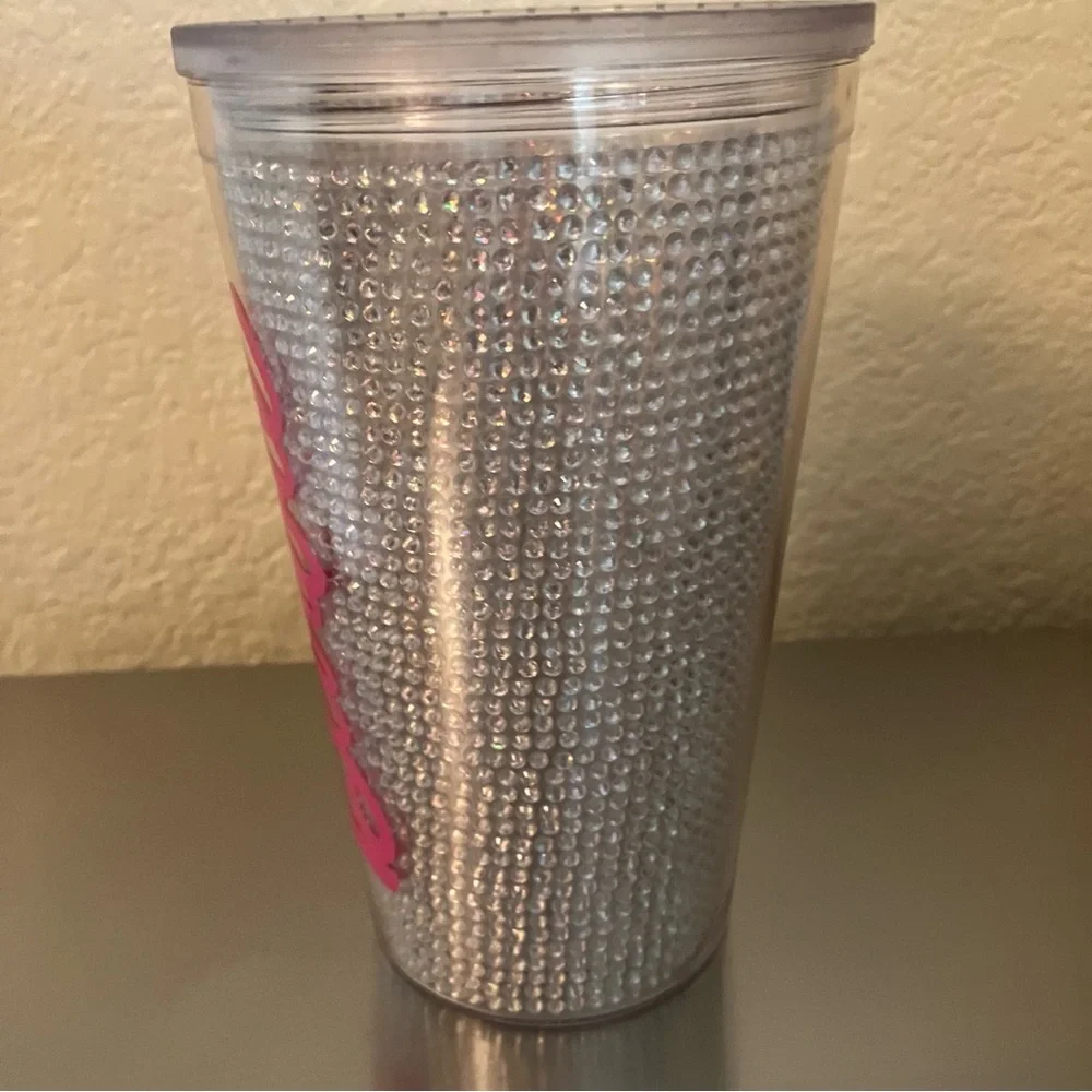 BARBIE Pink / Silver Rhinestone Tumbler Cup With Straw